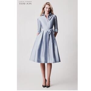 Rickie Freeman TERI JON Neiman Marcus Exclusive NWT Taffeta Dress in Blue - 16